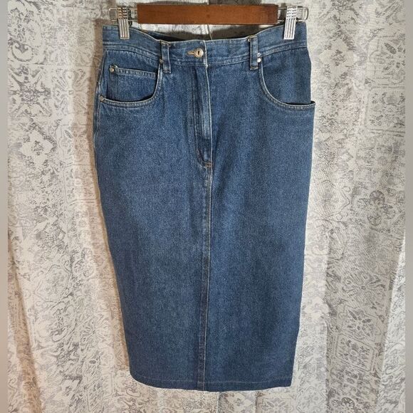 Vintage Saddlebred Jean Denim Long skirt 100% cotton deep pockets back slit sm - Picture 1 of 13
